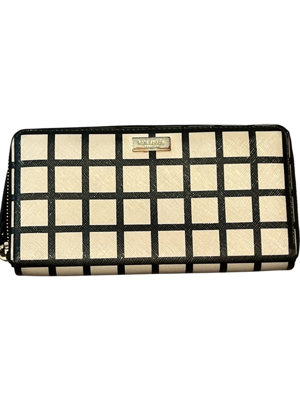 kate spade Cream and Black Checkered Zip Wallet
